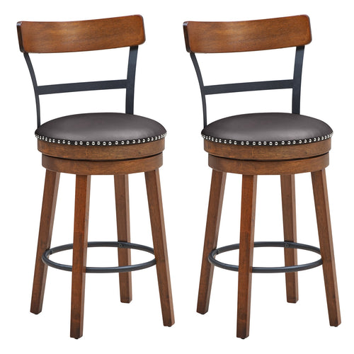 Set of 2 25.5 Inch Swivel Counter Height Bar Stool, Brown