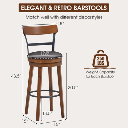 Set of 2 30.5 Inch Swivel Pub Height Bar Stool, Brown - Gallery Canada