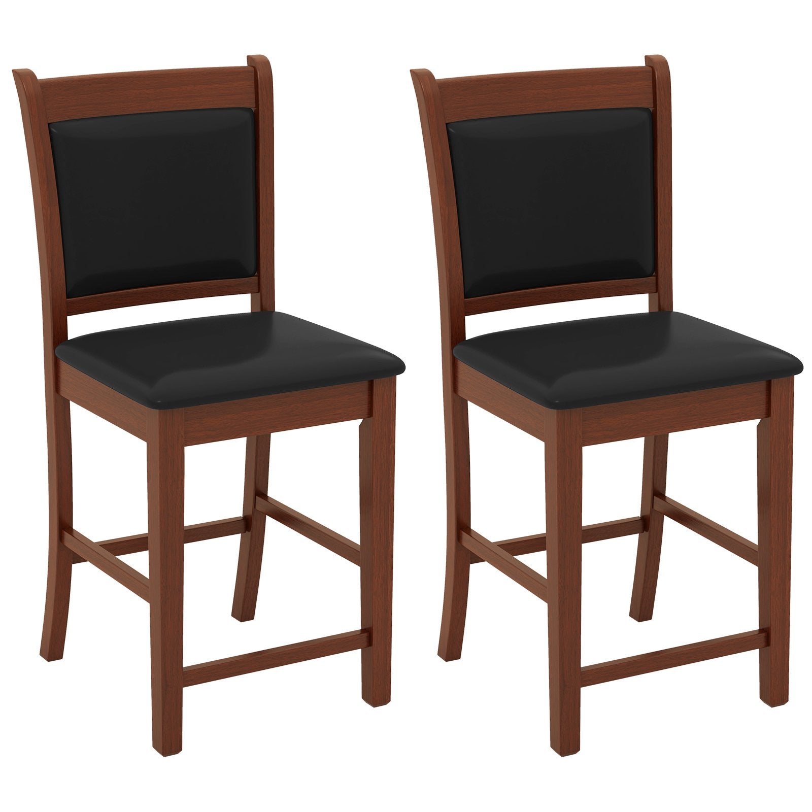 Upholstered Counter Stool Set of 2 with Solid Rubber Wood Frame, Brown Bar Stools   at Gallery Canada