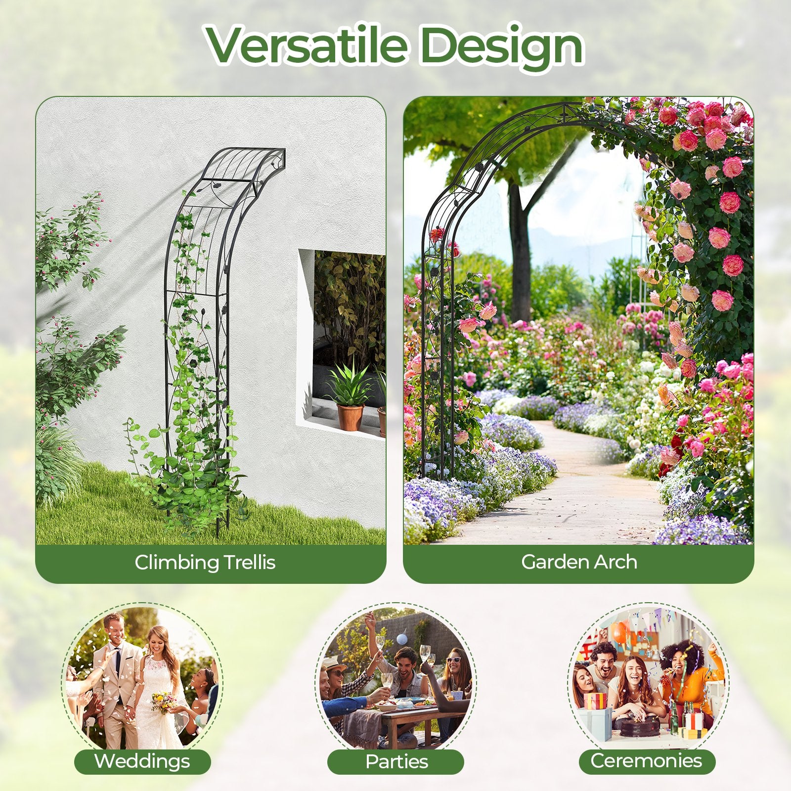 Garden Arch Arbor Trellis for Climbing Plants Roses Vines, Black Outdoor Decor   at Gallery Canada