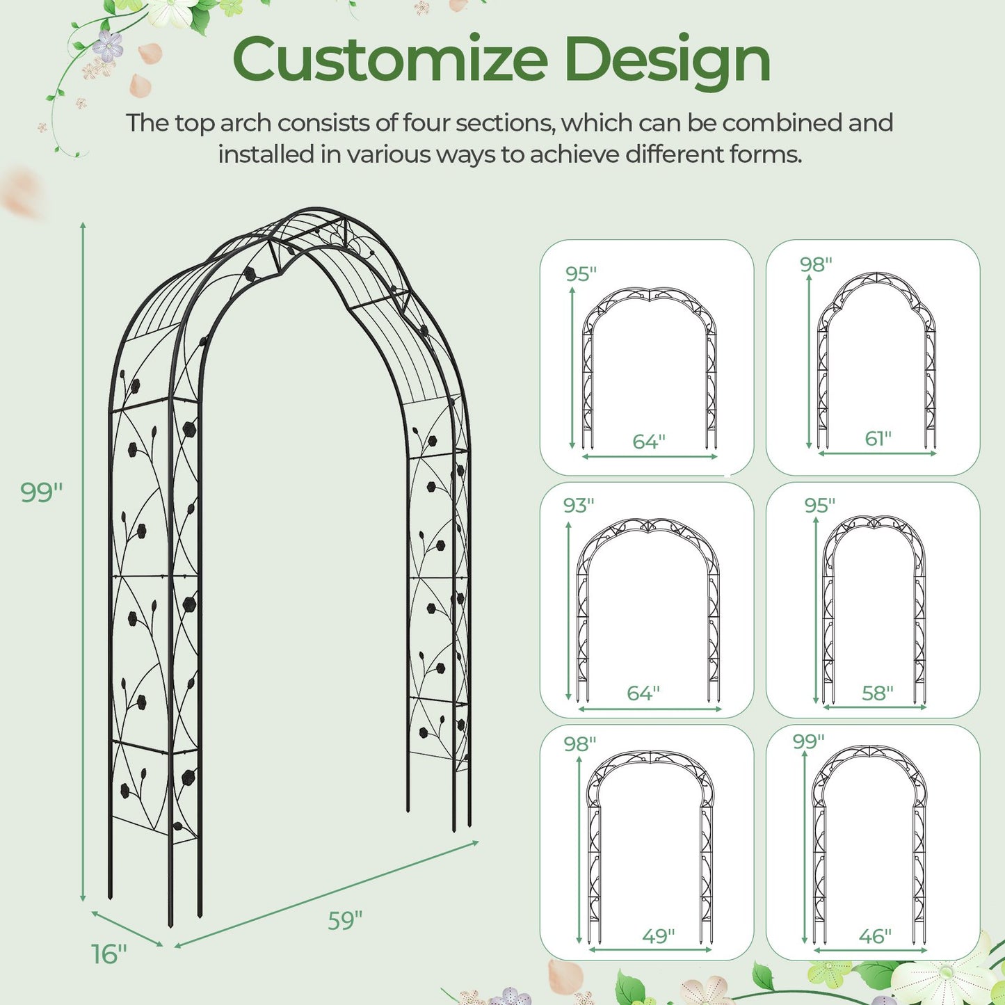 Garden Arch Arbor Trellis for Climbing Plants Roses Vines, Black Outdoor Decor   at Gallery Canada