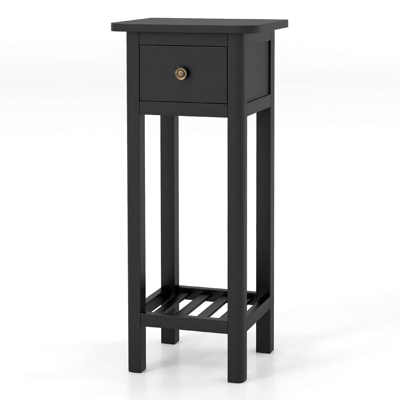 2 Tier Slim Nightstand Bedside Table with Drawer Shelf, Black Nightstands at Gallery Canada