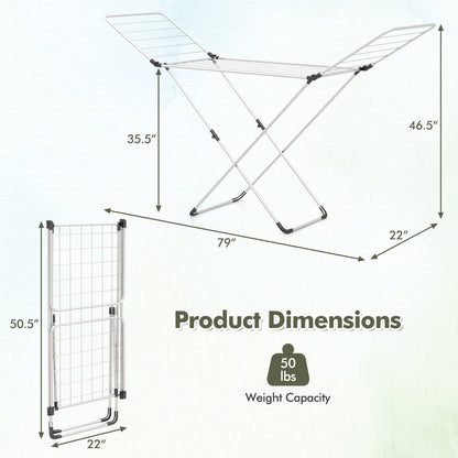 Folding Clothes Drying Rack with Adjustable Wings for Indoor and Outdoor Use, Silver Drying Racks   at Gallery Canada