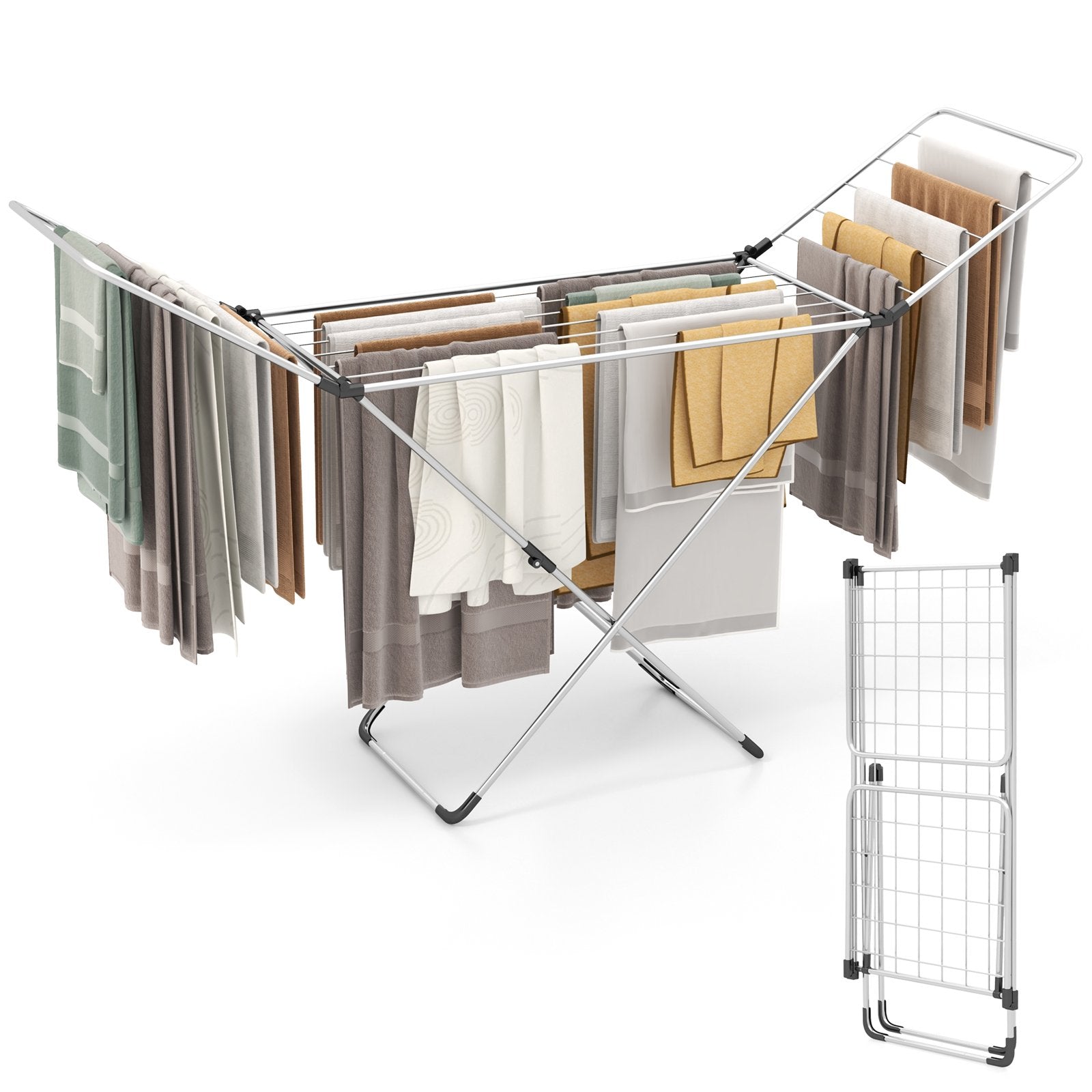 Folding Clothes Drying Rack with Adjustable Wings for Indoor and Outdoor Use, Silver Drying Racks   at Gallery Canada