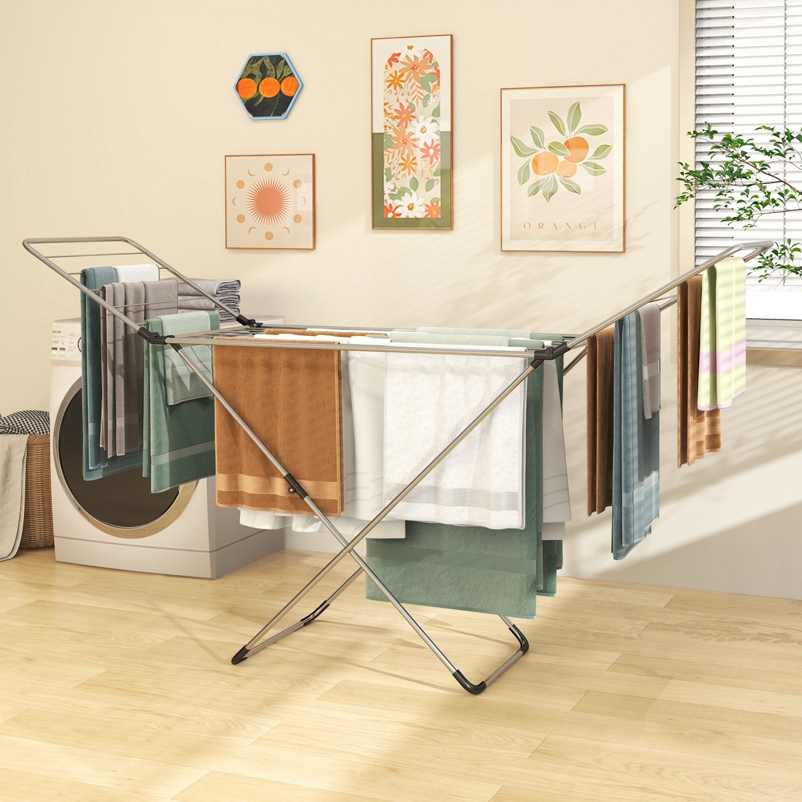 Folding Clothes Drying Rack with Adjustable Wings for Indoor and Outdoor Use, Silver Drying Racks   at Gallery Canada