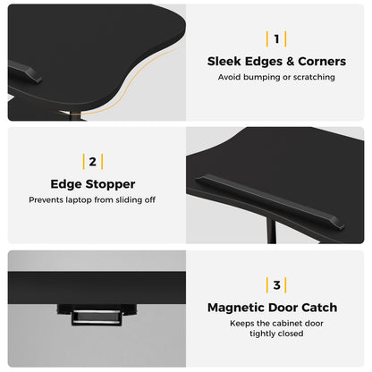 Adjustable Mobile Standing Desk Cart with Tilt Desktop and Cabinet, Black Laptop Tables & Printer Stands   at Gallery Canada