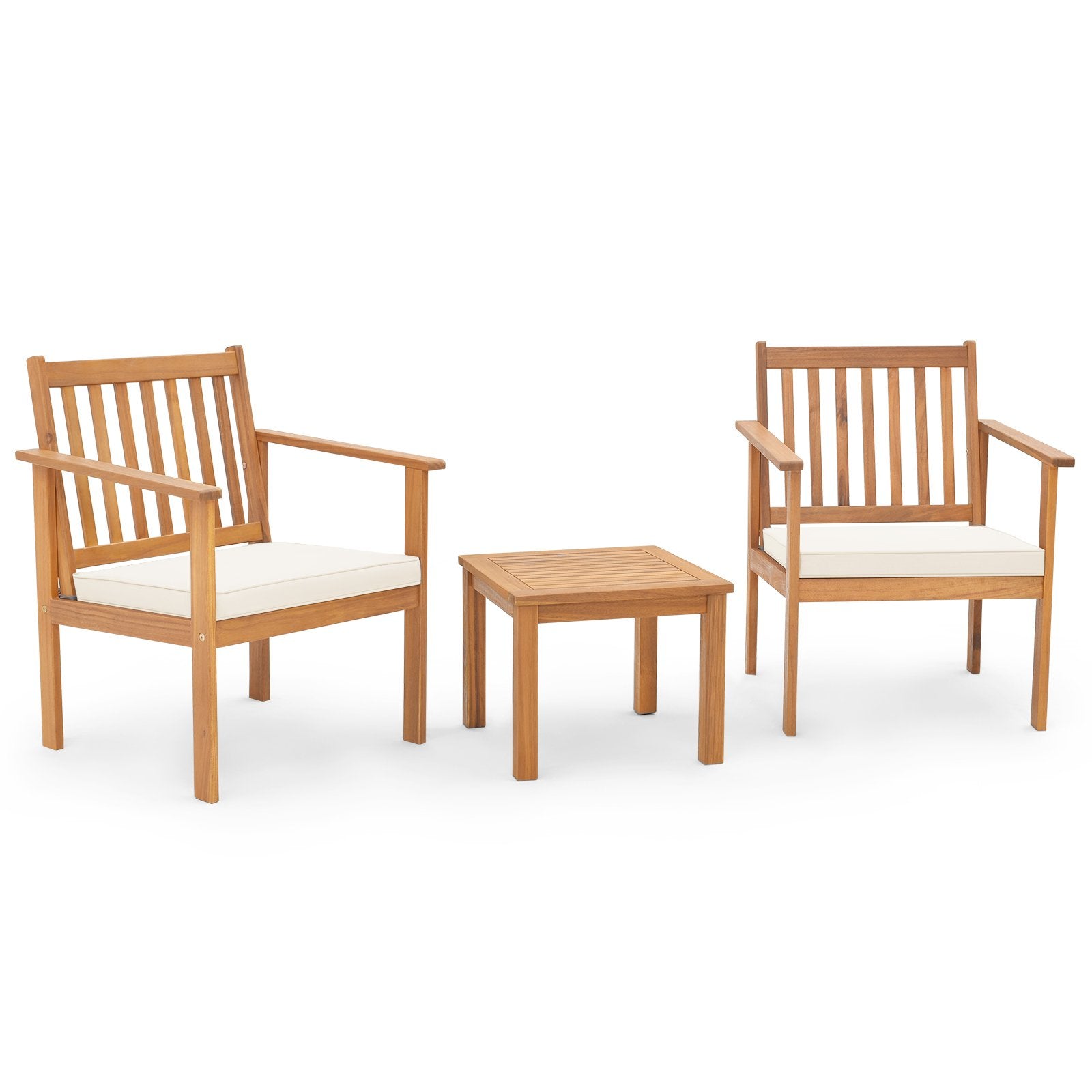 3 Pieces Patio Wood Furniture Set with soft Cushions for Porch, White Patio Conversation Sets   at Gallery Canada