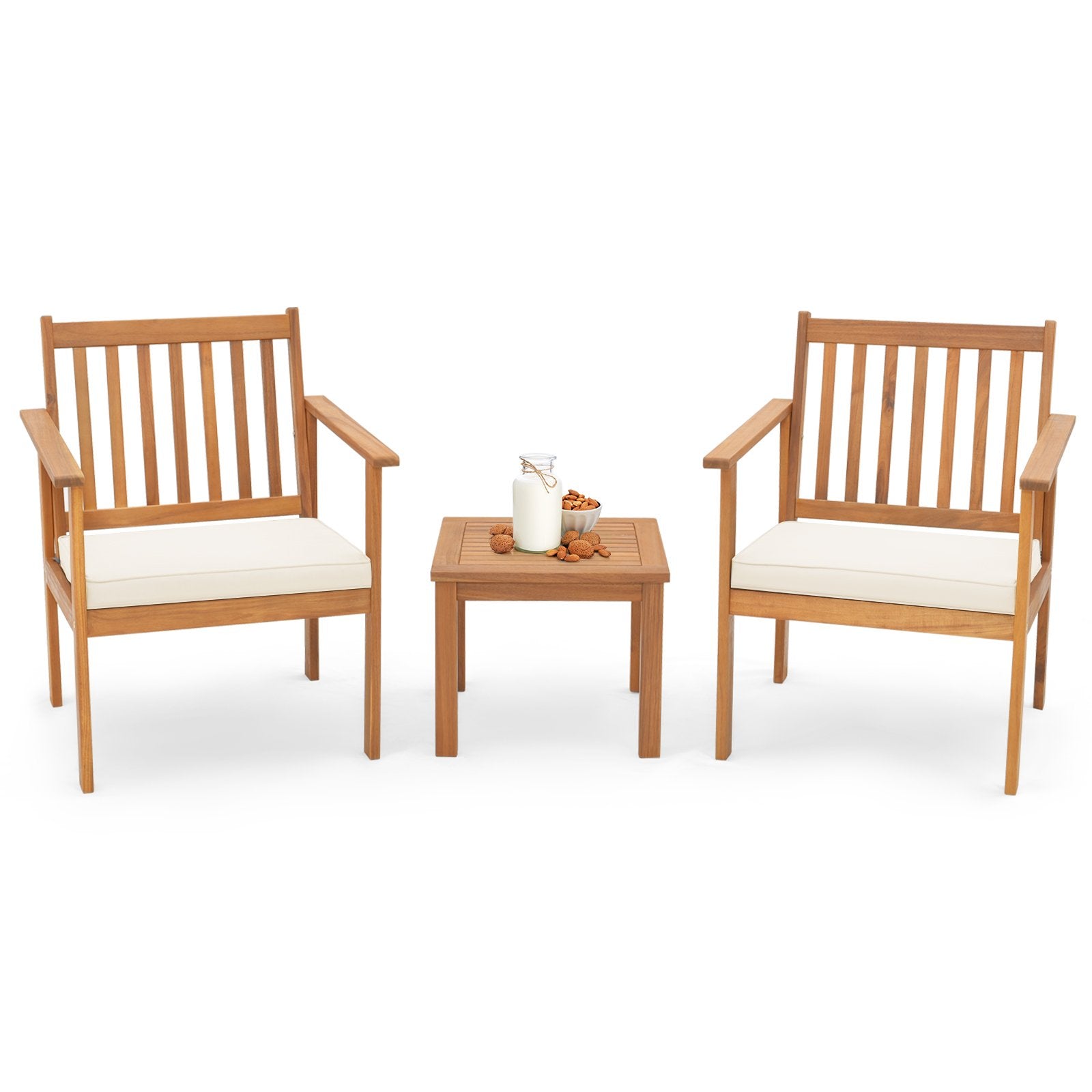 3 Pieces Patio Wood Furniture Set with soft Cushions for Porch, White Patio Conversation Sets   at Gallery Canada