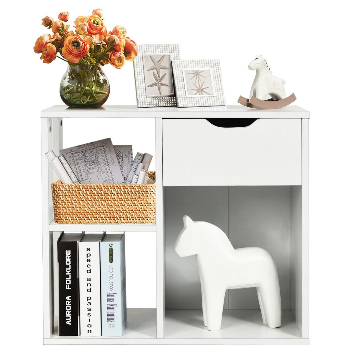 3-Tier Side Table with Storage Shelf and Drawer Space, White End & Side Tables   at Gallery Canada