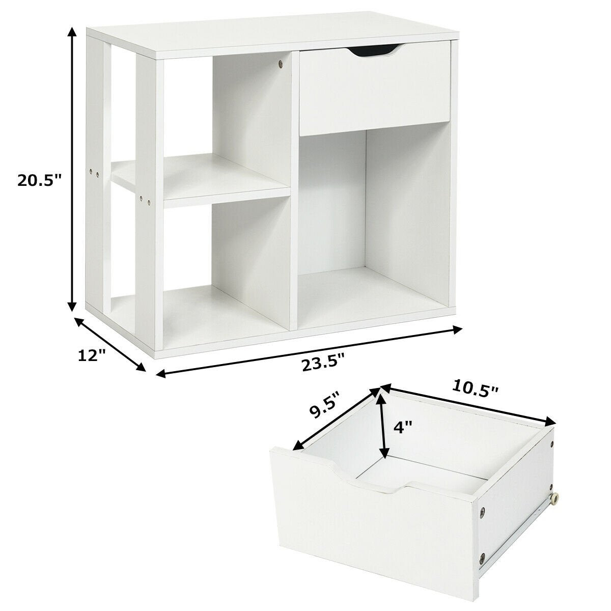 3-Tier Side Table with Storage Shelf and Drawer Space, White - Gallery Canada