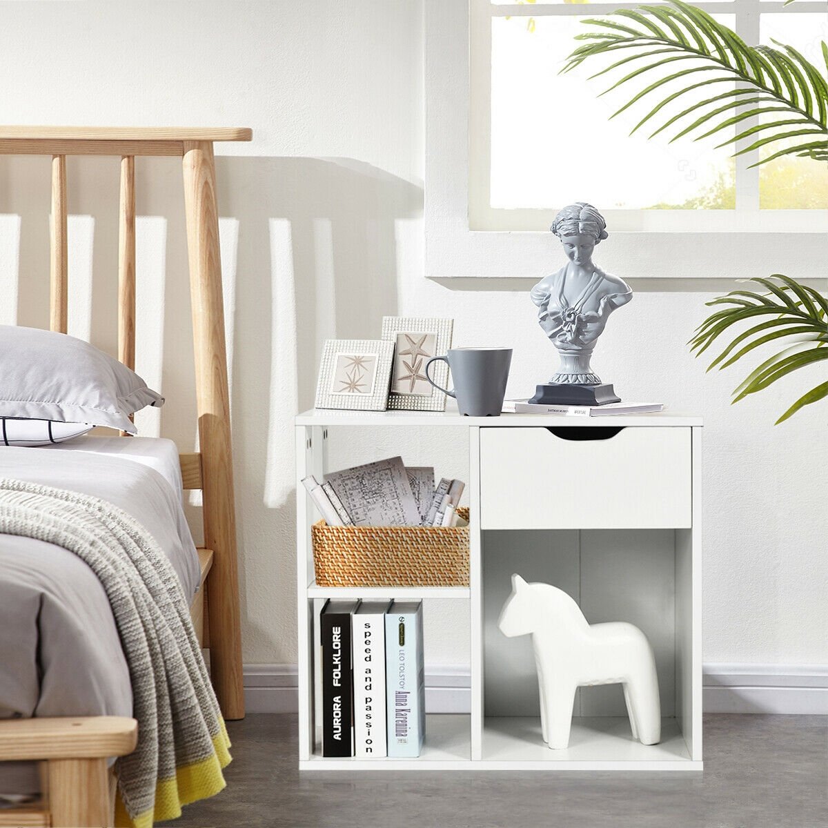 3-Tier Side Table with Storage Shelf and Drawer Space, White End & Side Tables   at Gallery Canada