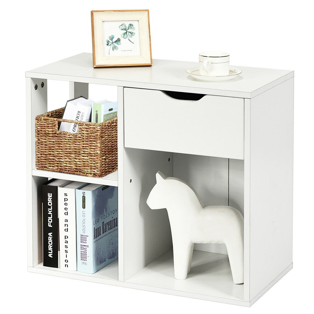 3-Tier Side Table with Storage Shelf and Drawer Space, White - Gallery Canada