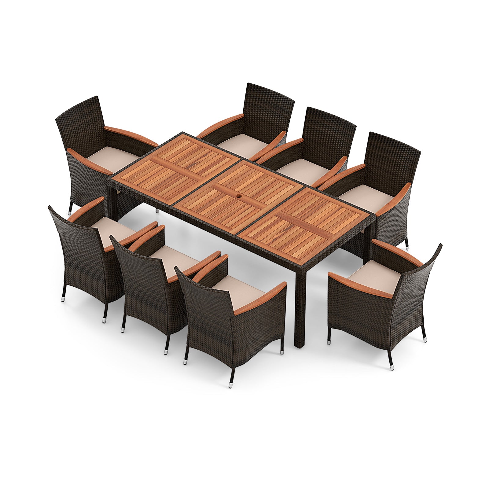 9 Piece Outdoor Dining Set with Umbrella Hole, Brown Patio Dining Sets Brown  at Gallery Canada