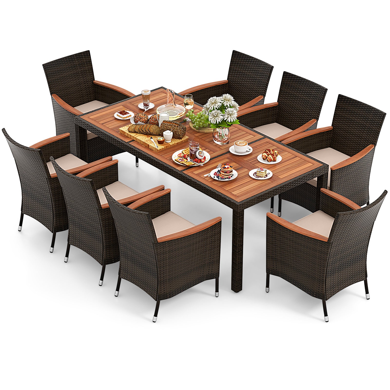 9 Piece Outdoor Dining Set with Umbrella Hole, Brown Patio Dining Sets   at Gallery Canada