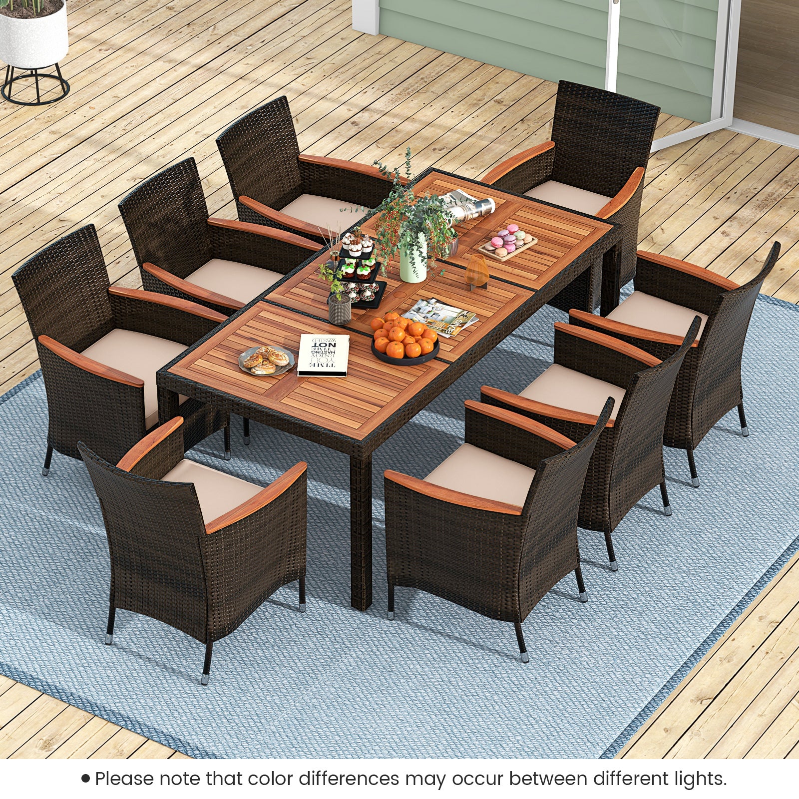 9 Piece Outdoor Dining Set with Umbrella Hole, Brown Patio Dining Sets   at Gallery Canada