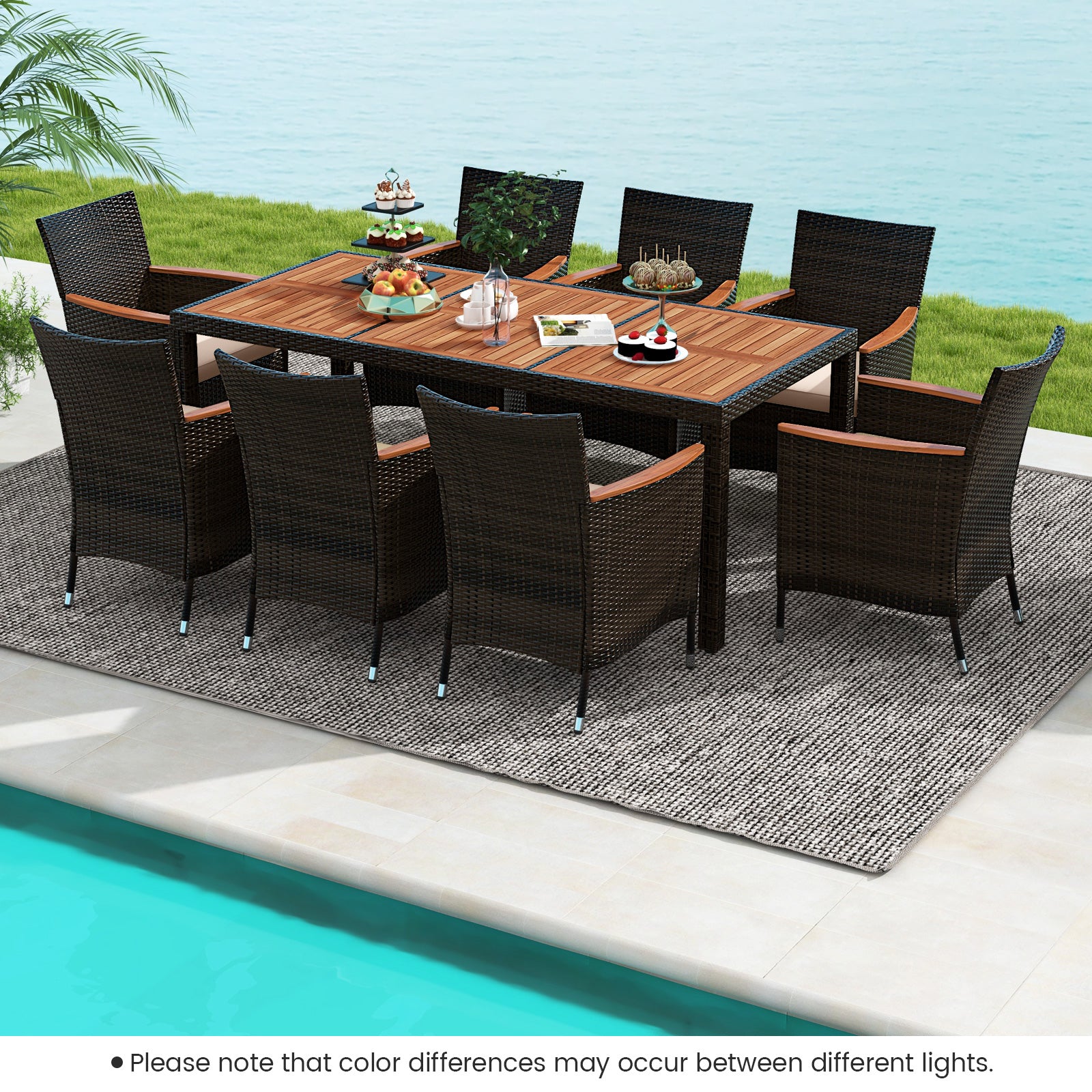 9 Piece Outdoor Dining Set with Umbrella Hole, Brown Patio Dining Sets   at Gallery Canada