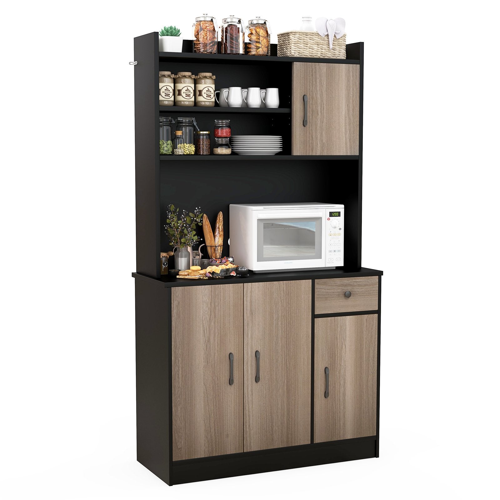 4-Door Freestanding Kitchen Buffet with Hutch and Adjustable Shelves, Black Sideboards Cabinets & Buffets   at Gallery Canada