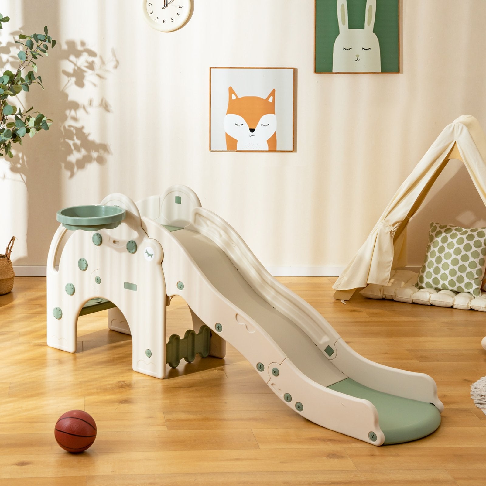 4-in-1 Toddler Slide Kids Play Slide with Cute Elephant Shape, Green Climbers & Slides   at Gallery Canada