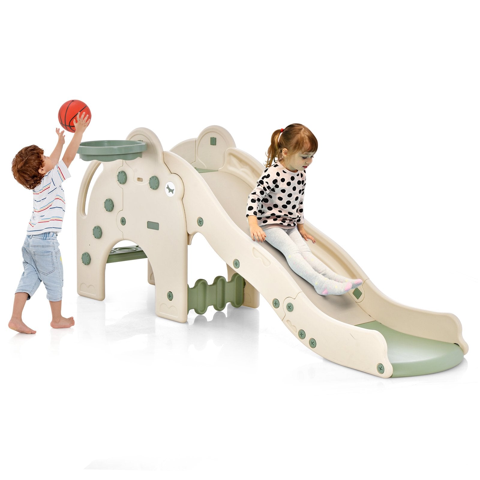 4-in-1 Toddler Slide Kids Play Slide with Cute Elephant Shape, Green Climbers & Slides   at Gallery Canada