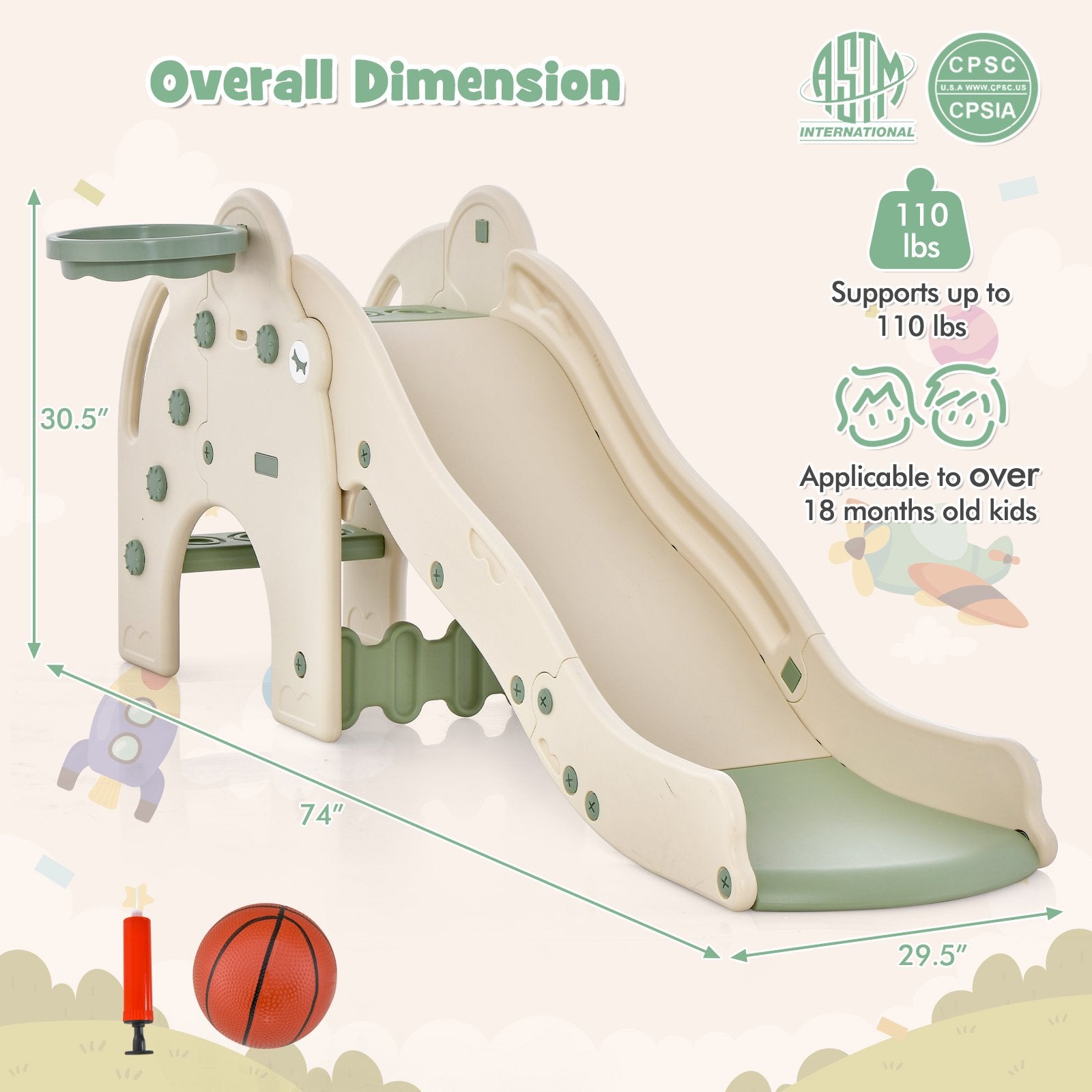 4-in-1 Toddler Slide Kids Play Slide with Cute Elephant Shape, Green Climbers & Slides   at Gallery Canada