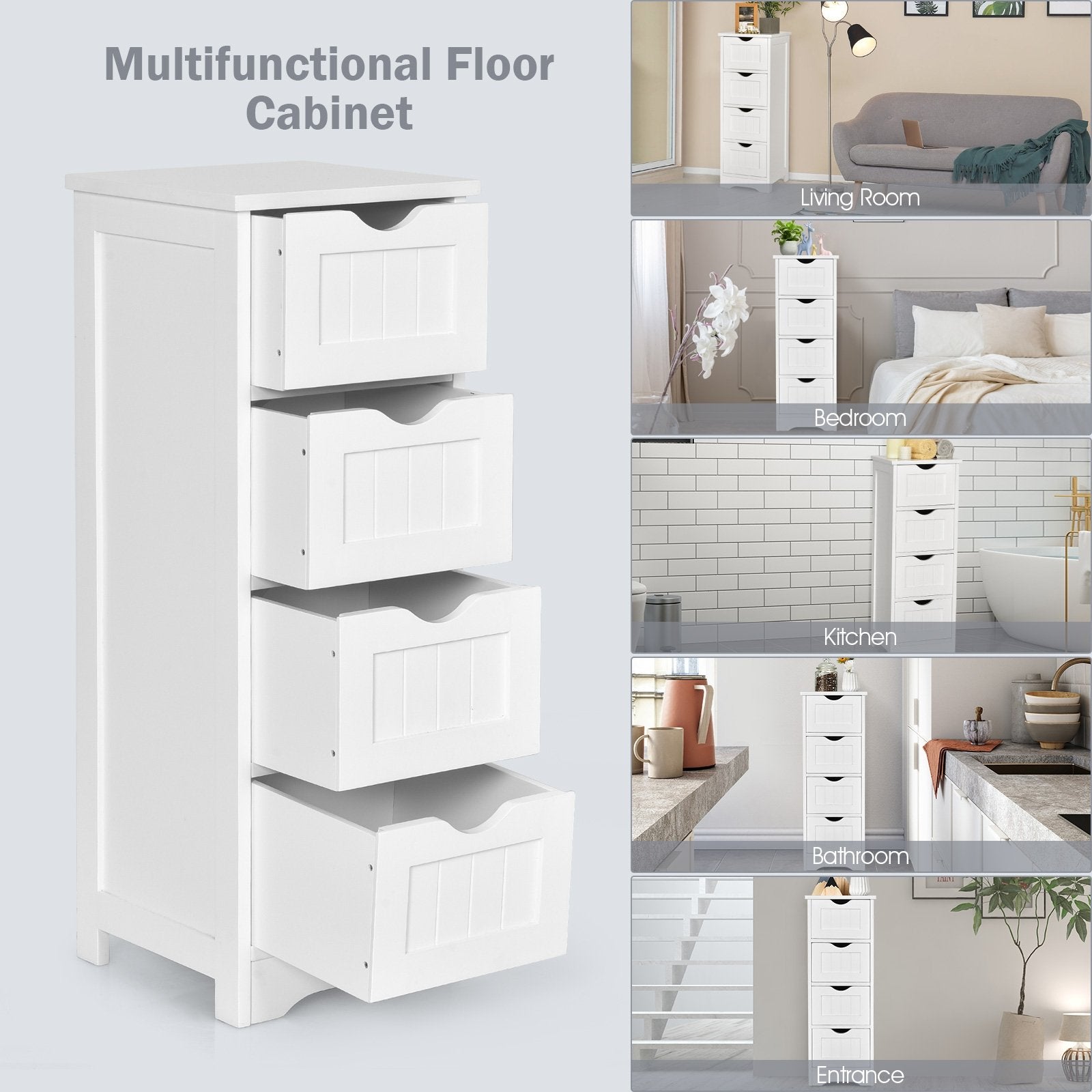 Floor Wooden Free Standing Storage Side Organizer for Bathroom, White Floor Cabinets   at Gallery Canada