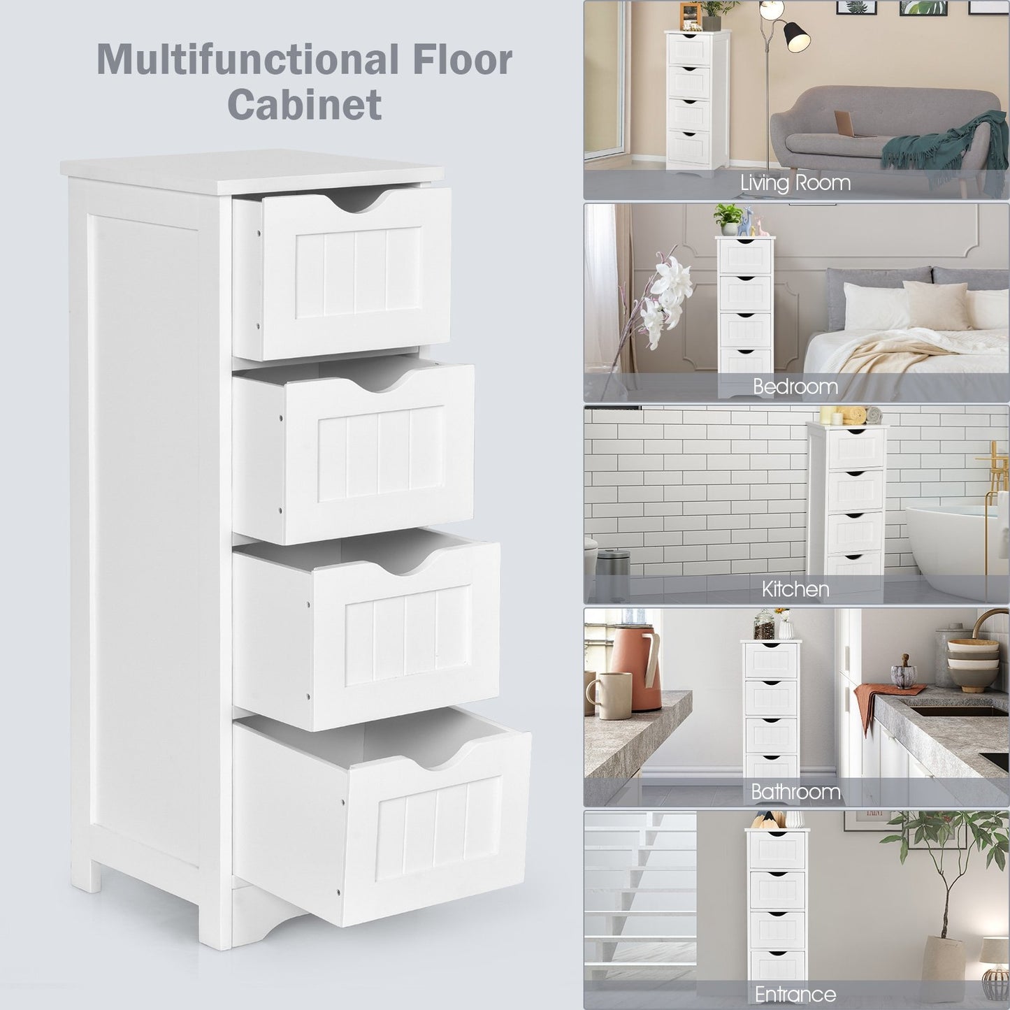 Floor Wooden Free Standing Storage Side Organizer for Bathroom, White Floor Cabinets   at Gallery Canada