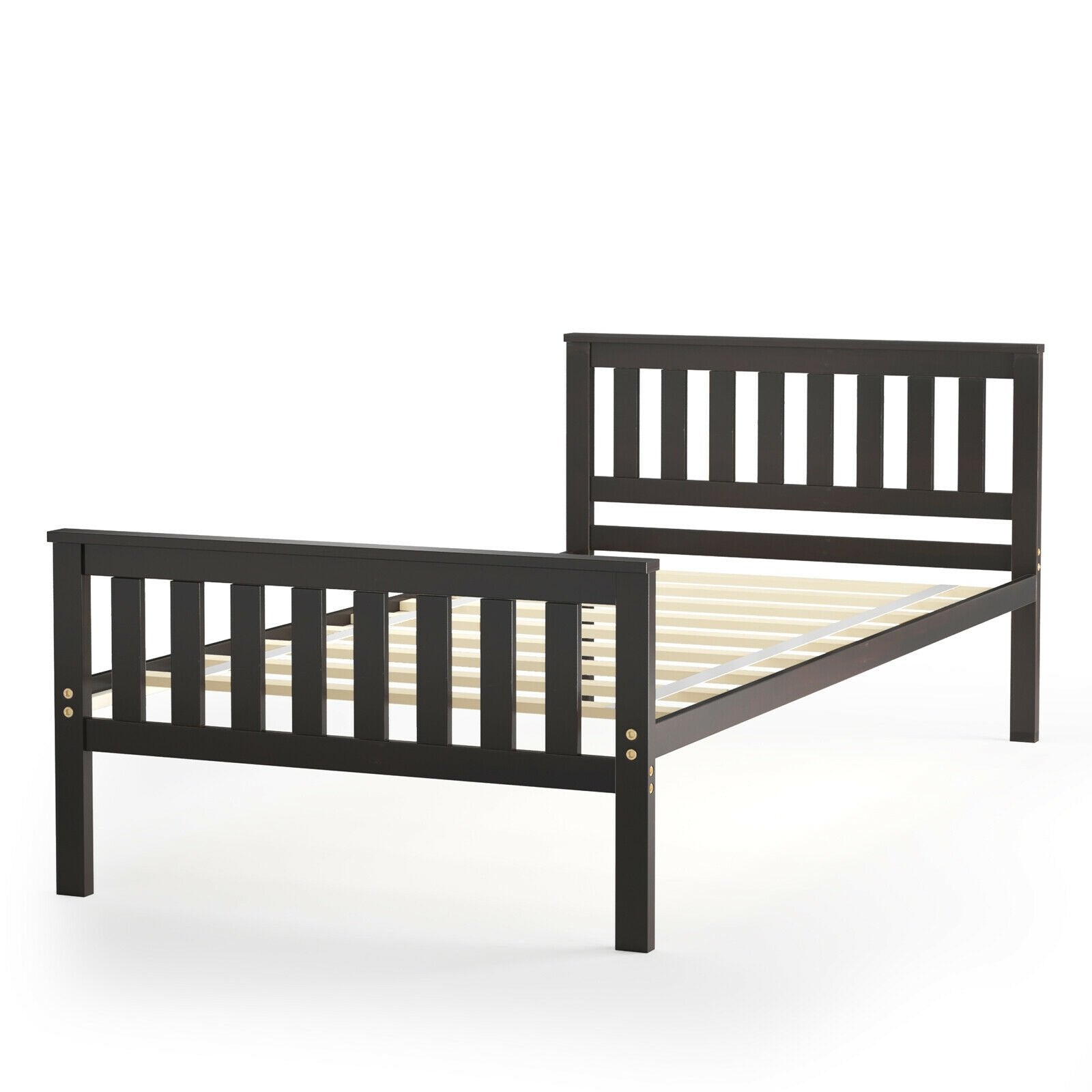 Twin Size Wood Platform Bed with Headboard, Espresso Simple Bed Frame   at Gallery Canada