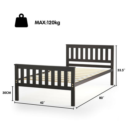 Twin Size Wood Platform Bed with Headboard, Espresso - Gallery Canada
