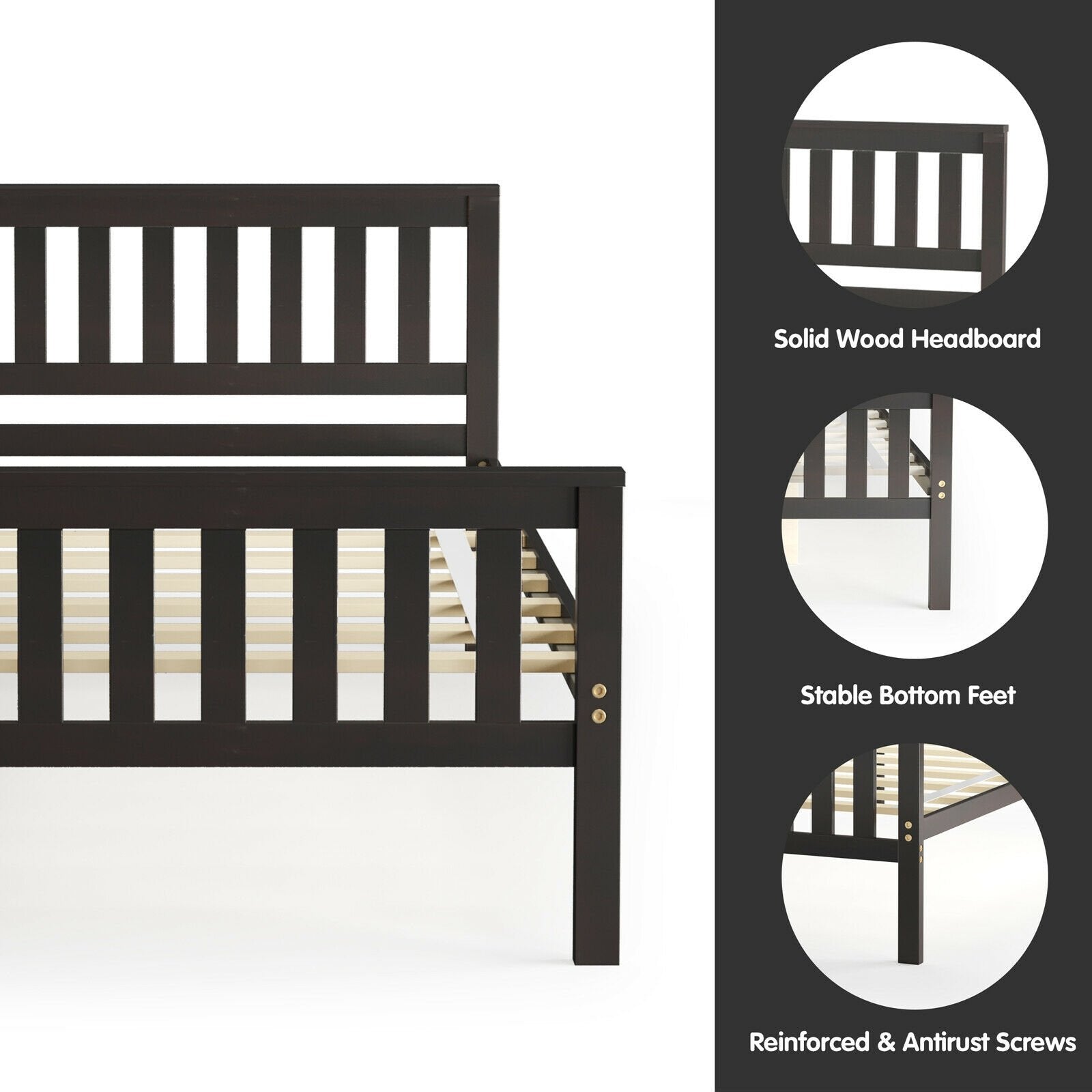 Twin Size Wood Platform Bed with Headboard, Espresso Simple Bed Frame   at Gallery Canada