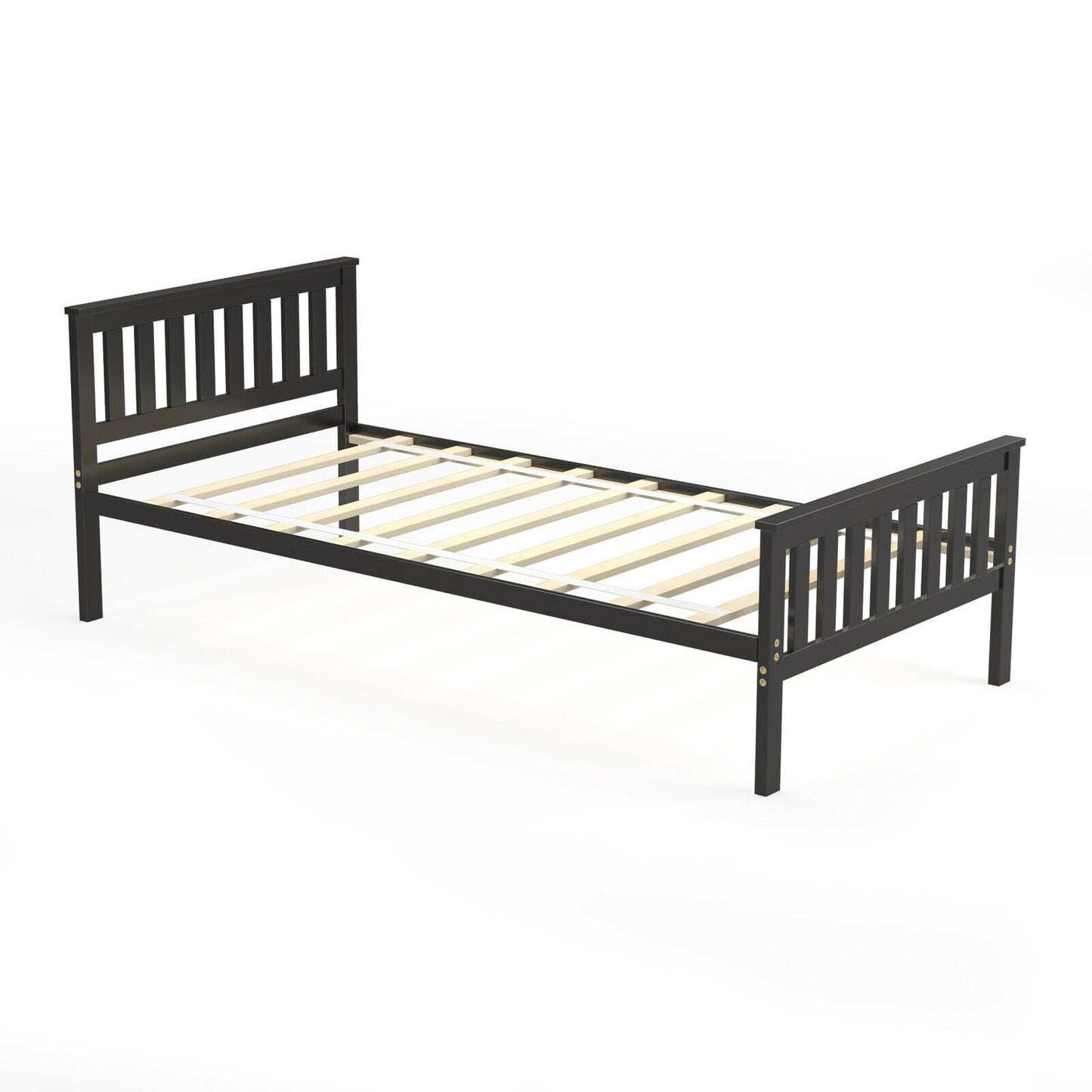 Twin Size Wood Platform Bed with Headboard, Espresso Simple Bed Frame   at Gallery Canada