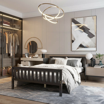 Full Size Wood Platform Bed with Headboard, Espresso - Gallery Canada