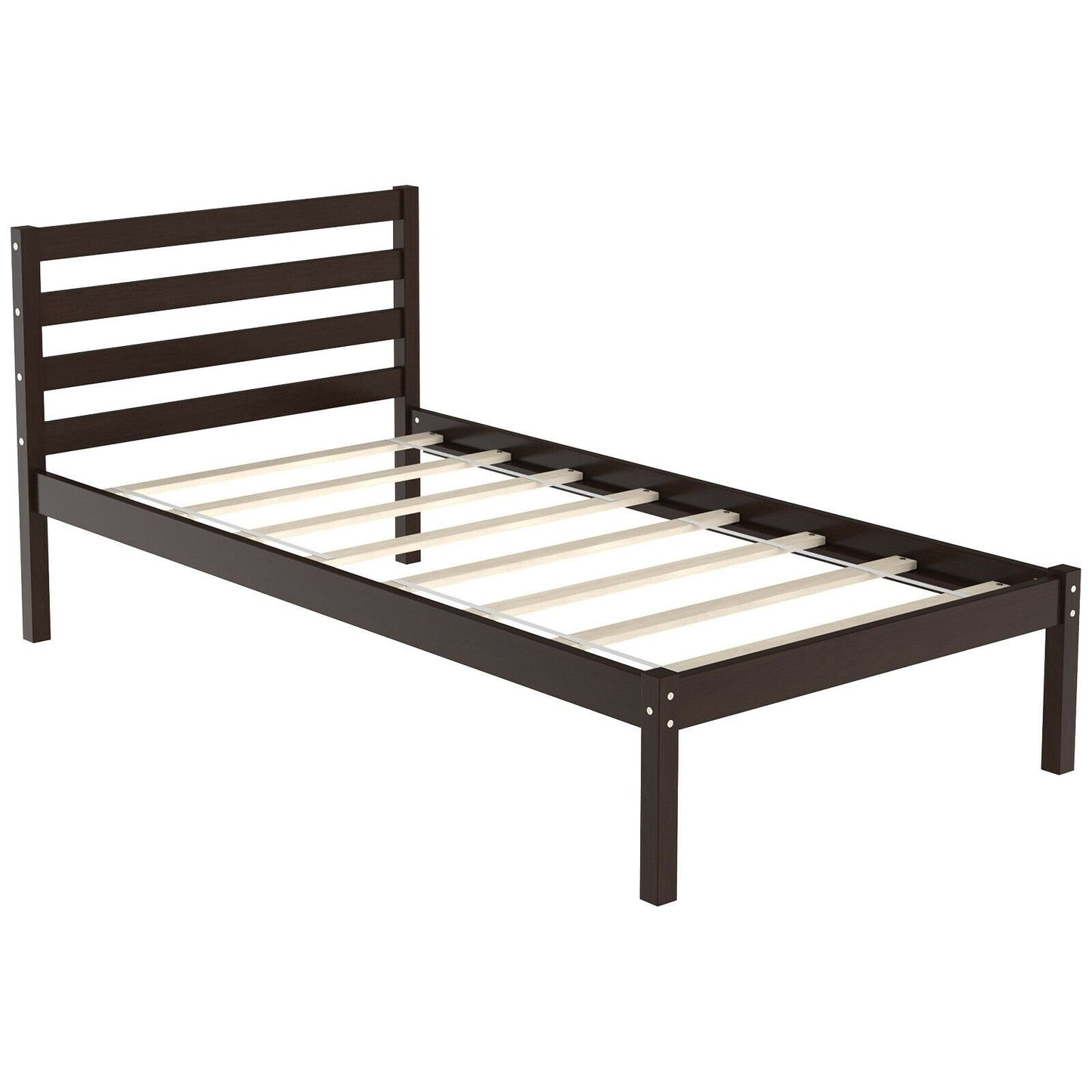 Twin Size Wood Platform Bed Frame with Headboard, Espresso - Gallery Canada