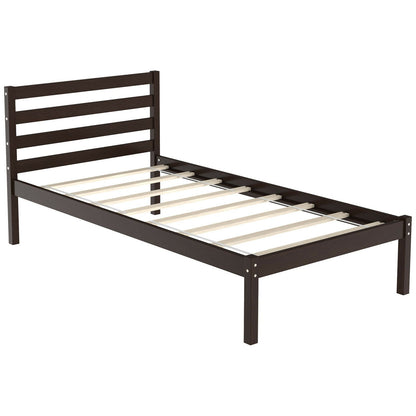 Twin Size Wood Platform Bed Frame with Headboard, Espresso Simple Bed Frame   at Gallery Canada