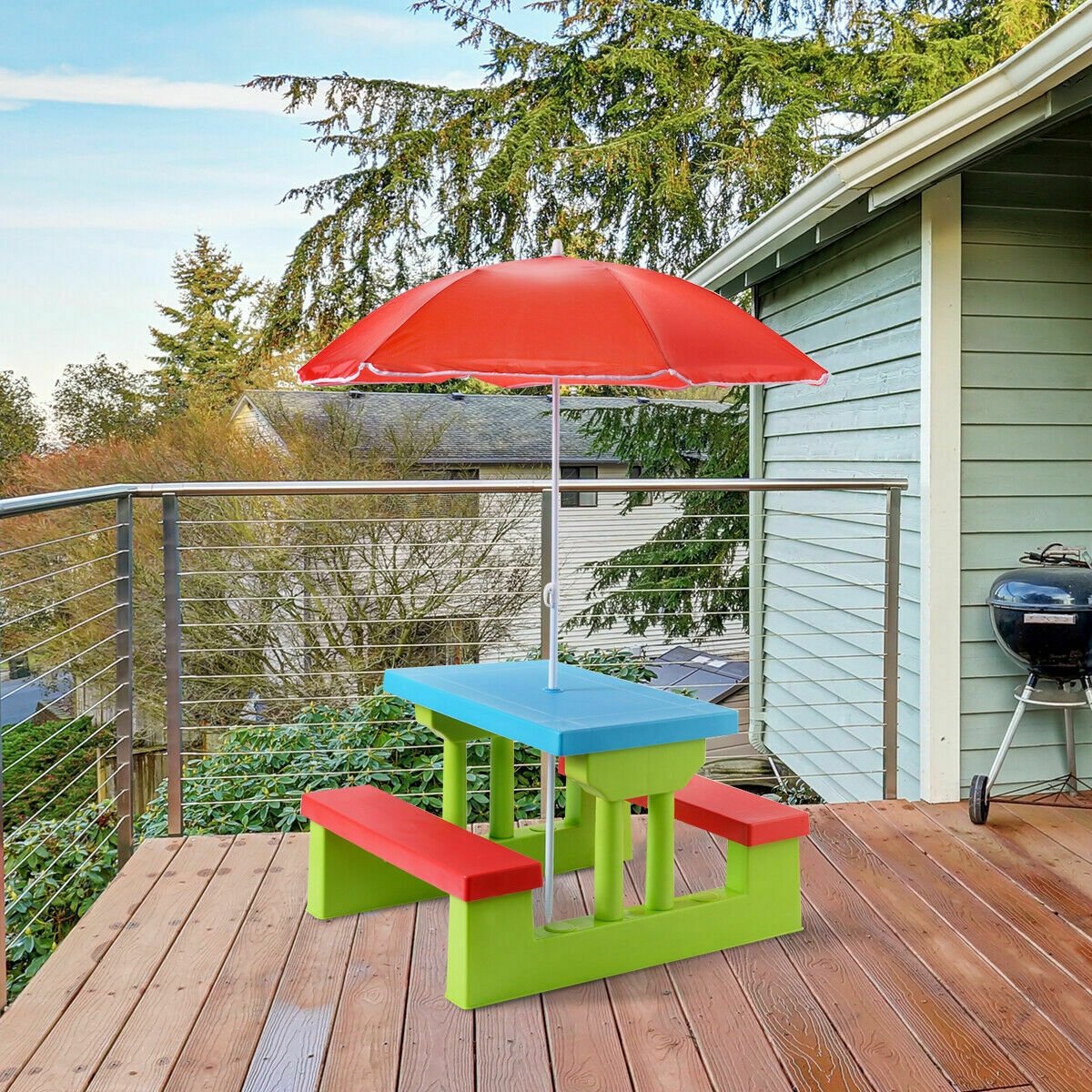 Kids Picnic Folding Table and Bench with Umbrella, Green - Gallery Canada