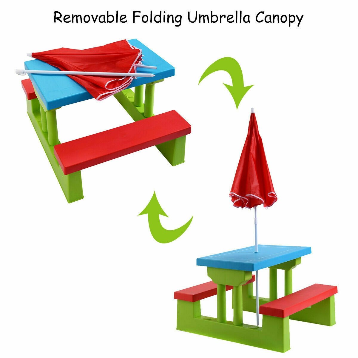 Kids Picnic Folding Table and Bench with Umbrella, Green Kids Table & Chair Sets   at Gallery Canada