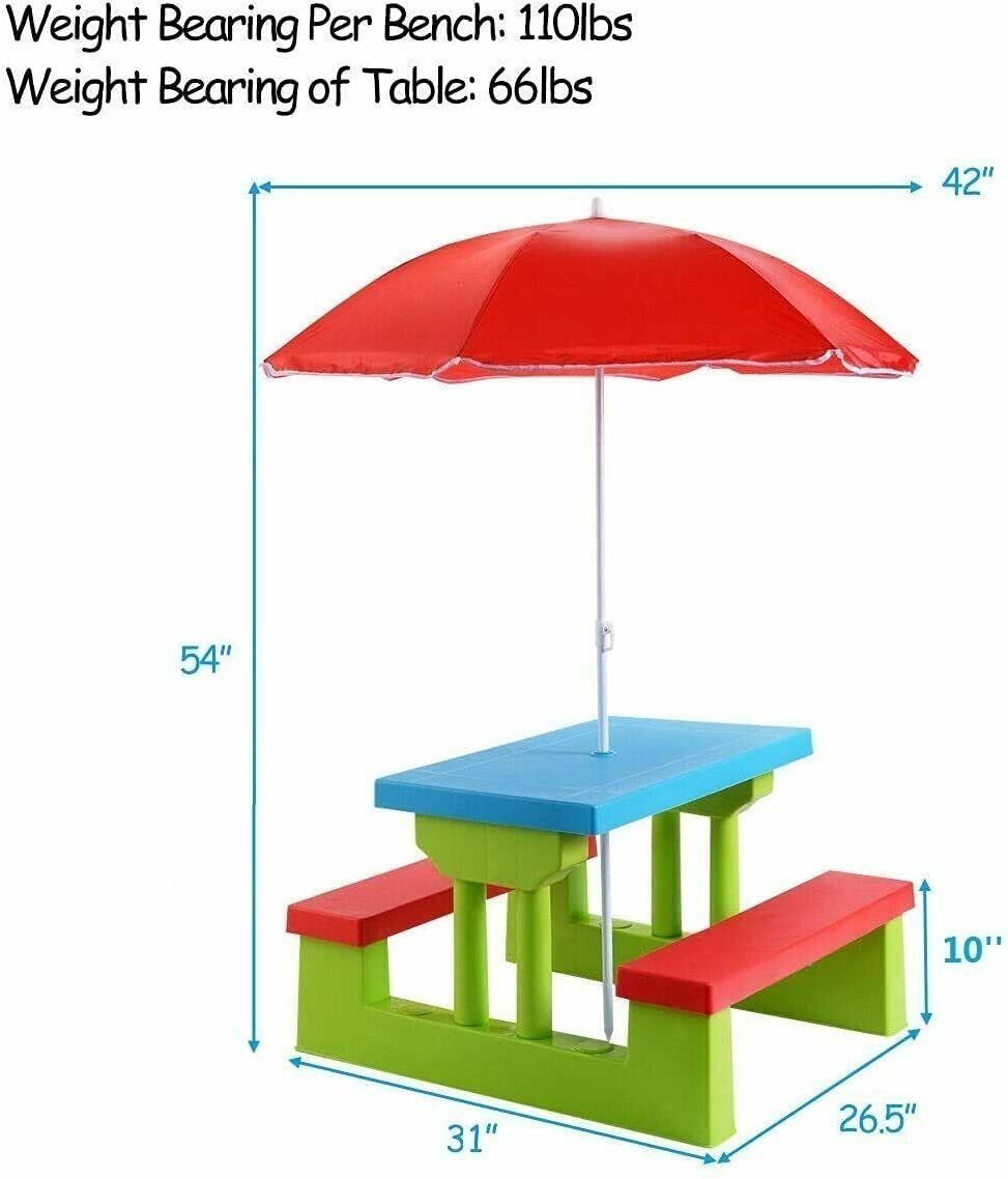 Kids Picnic Folding Table and Bench with Umbrella, Green - Gallery Canada