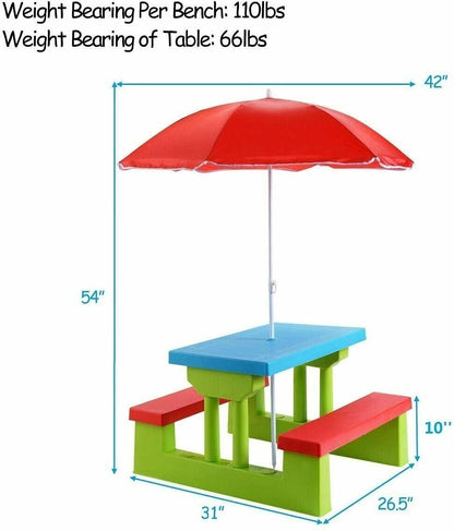 Kids Picnic Folding Table and Bench with Umbrella, Green - Gallery Canada