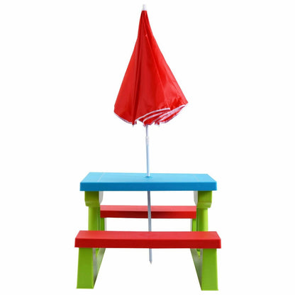 Kids Picnic Folding Table and Bench with Umbrella, Green - Gallery Canada