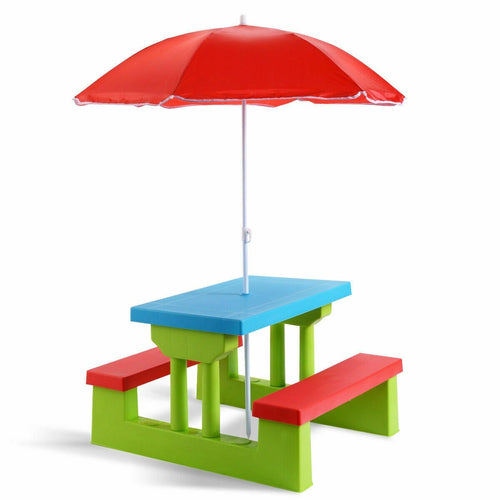 Kids Picnic Folding Table and Bench with Umbrella, Green