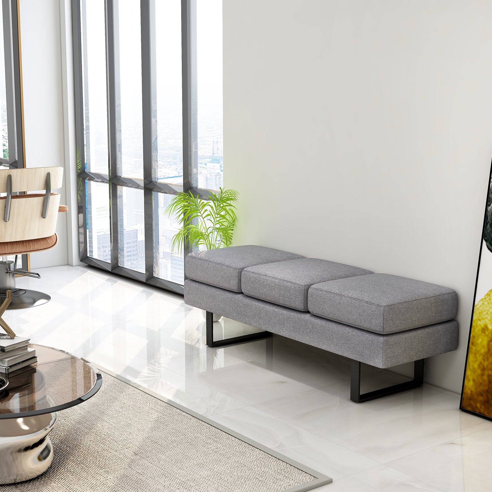 Waiting Room Bench Seating Long Bench with Metal Frame Leg, Gray Shoe Racks & Storage Benches at Gallery Canada