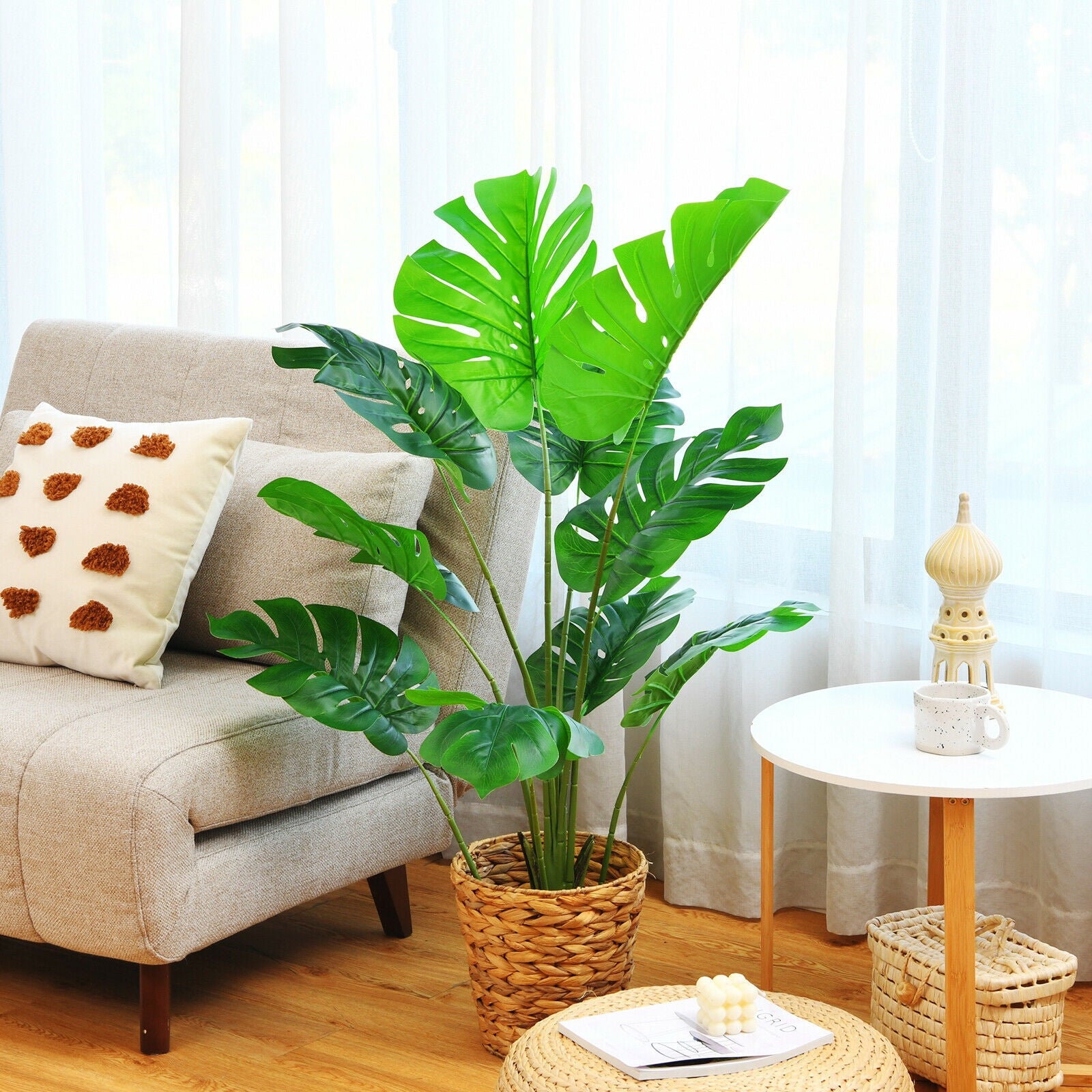 4 Feet Artificial Monstera Deliciosa Tree with 10 Leaves of Different Sizes, Green Faux Plants at Gallery Canada
