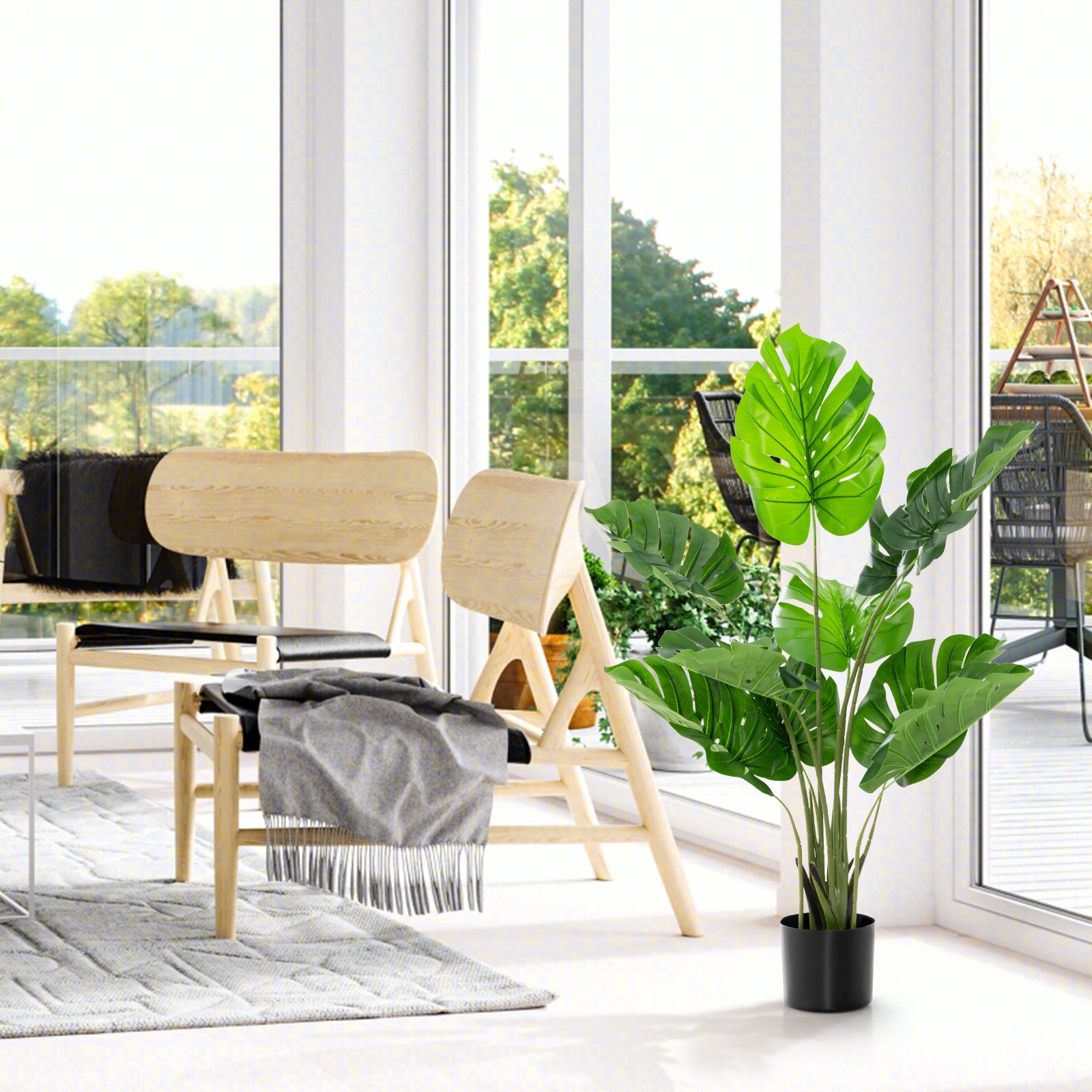 4 Feet Artificial Monstera Deliciosa Tree with 10 Leaves of Different Sizes, Green Faux Plants at Gallery Canada