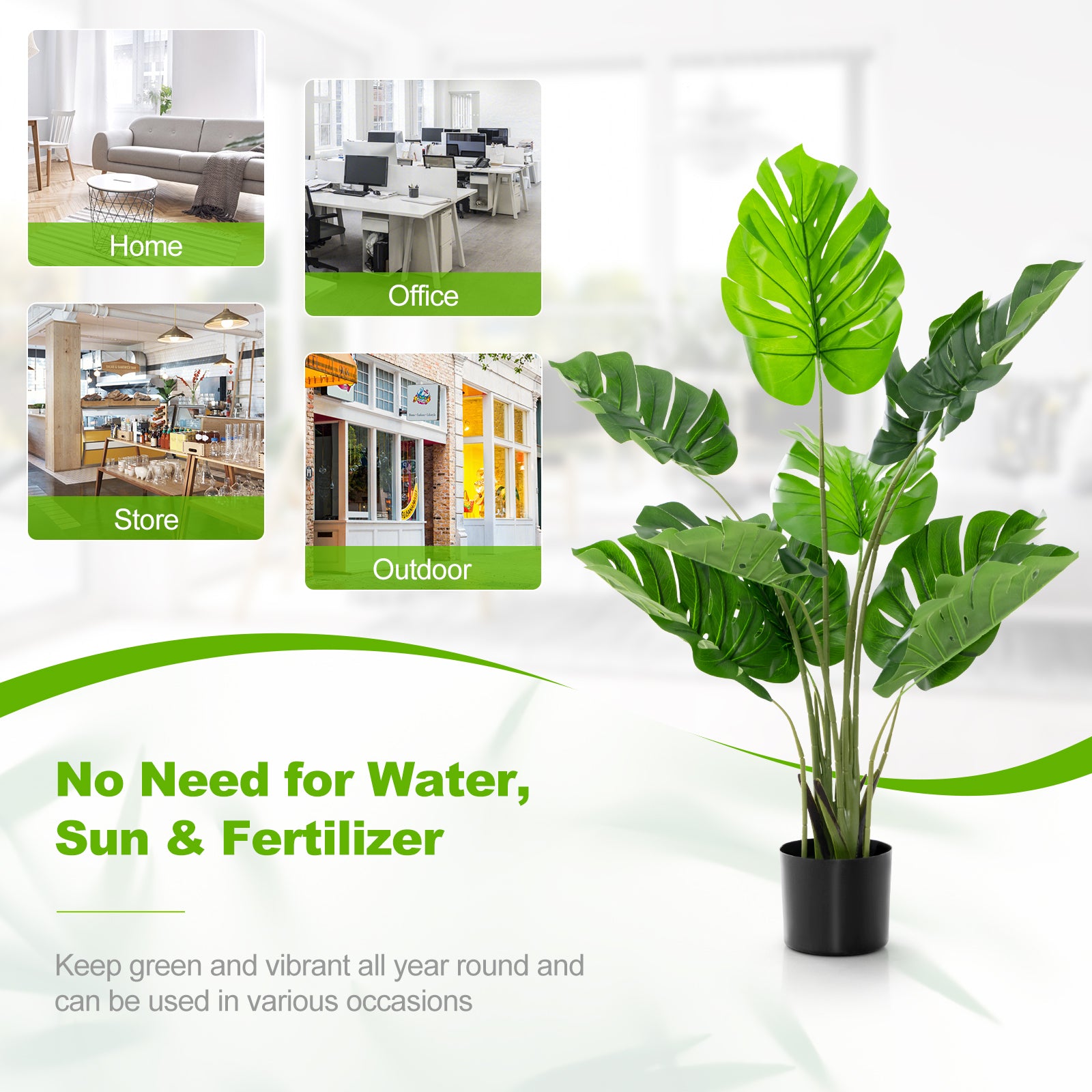 4 Feet Artificial Monstera Deliciosa Tree with 10 Leaves of Different Sizes, Green Faux Plants at Gallery Canada