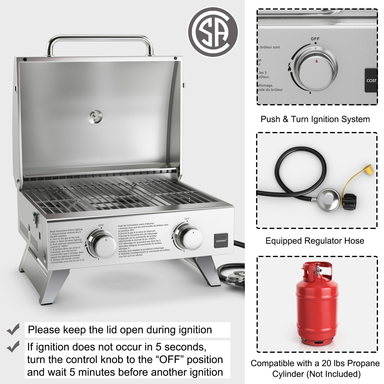 Stainless Steel Propane Grill with Lid for Outdoor Camping Tailgating Picnic Party, Silver Outdoor Grills   at Gallery Canada