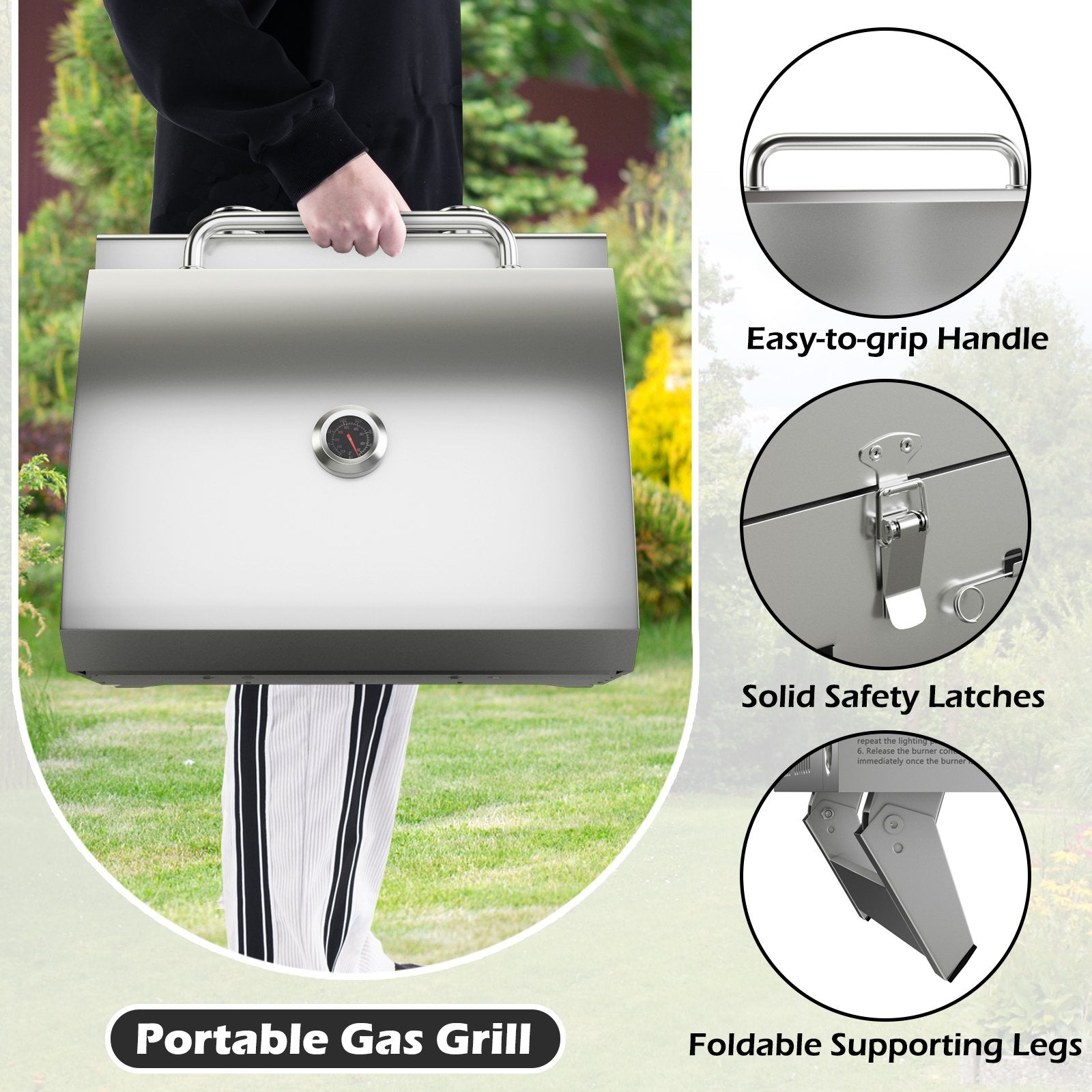 Stainless Steel Propane Grill with Lid for Outdoor Camping Tailgating Picnic Party, Silver Outdoor Grills   at Gallery Canada