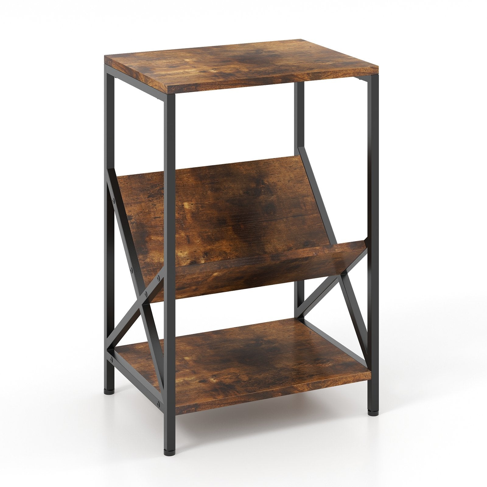 3-Tier Industrial Side Table with V-shaped Bookshelf for Living Room, Rustic Brown End & Side Tables   at Gallery Canada