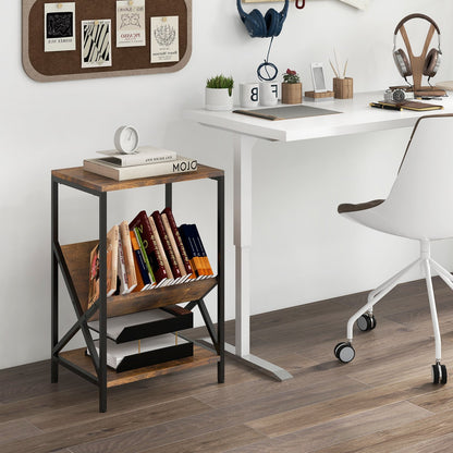 3-Tier Industrial Side Table with V-shaped Bookshelf for Living Room, Rustic Brown - Gallery Canada