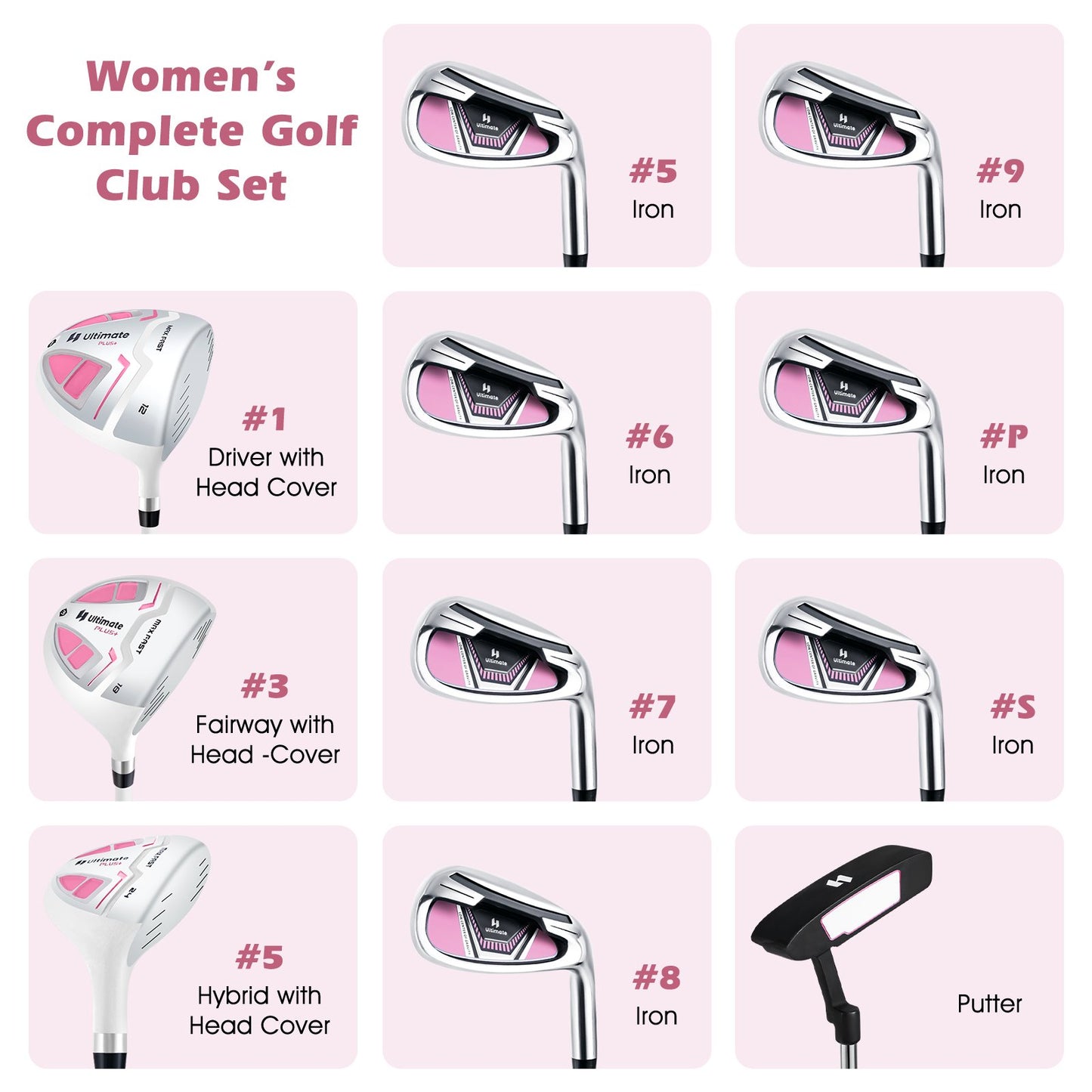 Women's Complete Golf Club Set Right Hand with Rain Hood, Pink Golf   at Gallery Canada