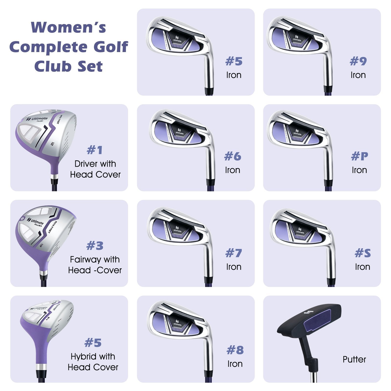 Women's Complete Golf Club Set Right Hand with Rain Hood, Purple Golf   at Gallery Canada