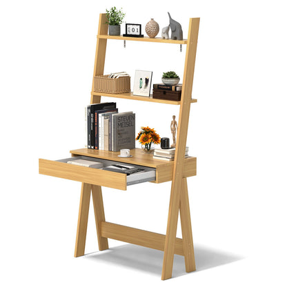 Ladder Shelf Desk Bookcase with Countertop  Drawer and 2 Shelves, Natural - Gallery Canada